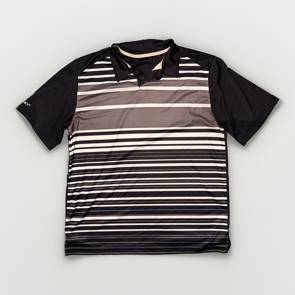Black Clover Polo Shirt Mens Large Striped Lightweight Golf Preppy Live Lucky